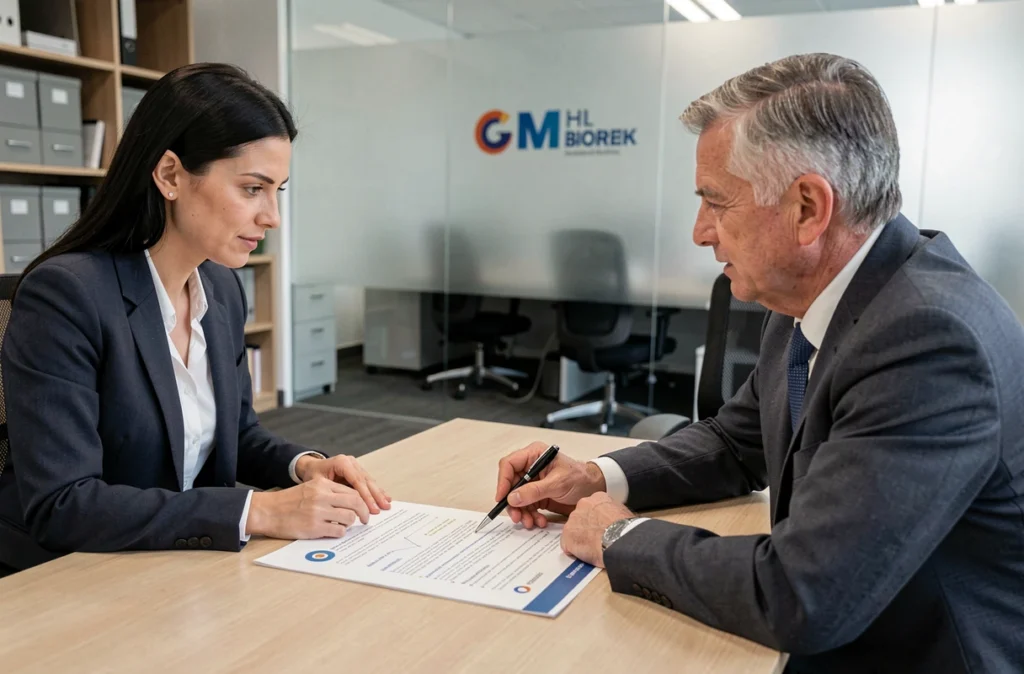 Femme en rendez-vous avec un conseiller assurance ECA dans une agence professionnelle pour comprendre les garanties et exclusions